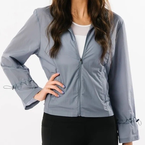 NWT Zyia Active Drawstrings Lightweight Windbreaker Blue Gray Women’s Large New - Picture 4 of 16